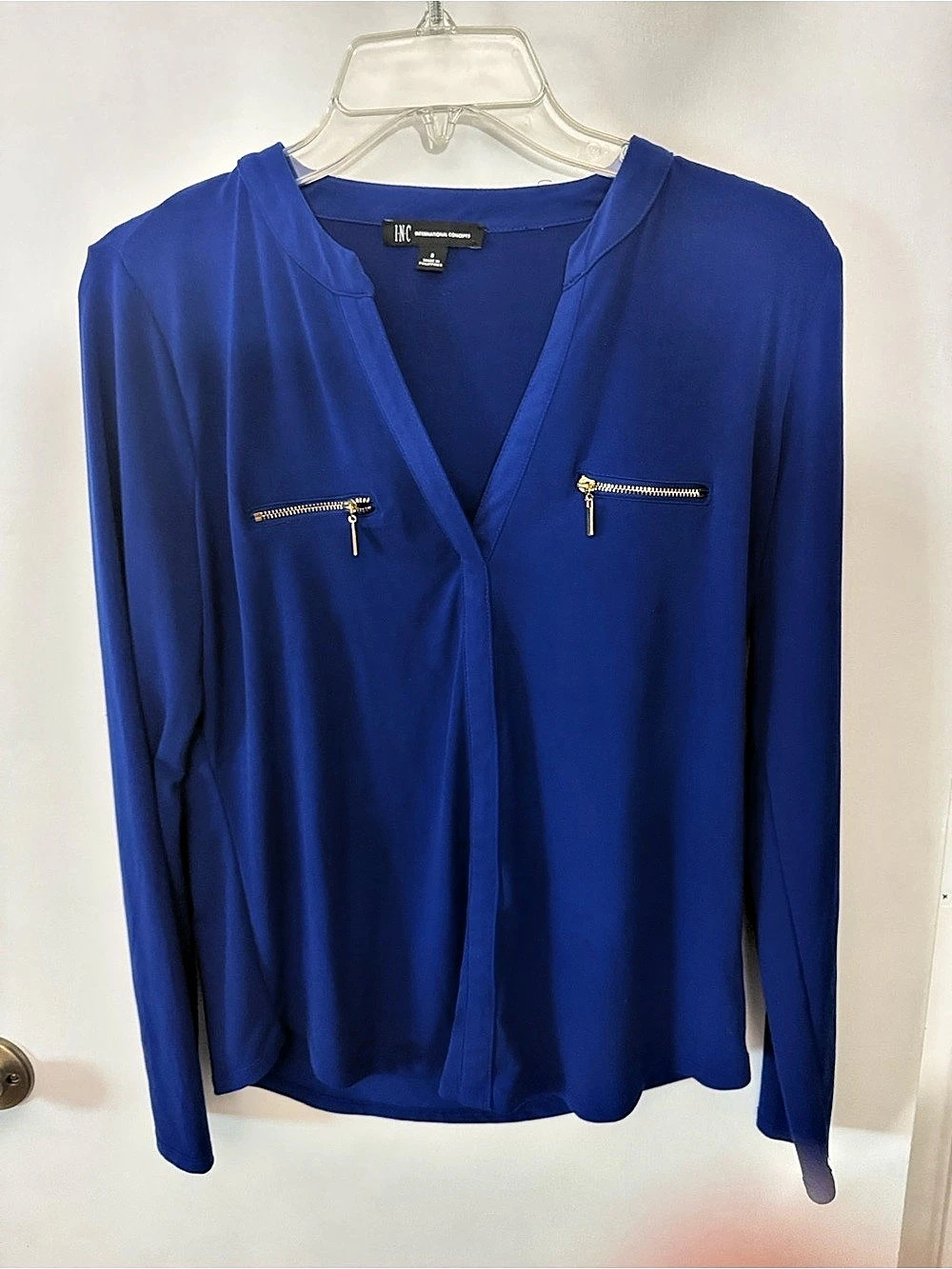 INC International Concepts Vibrant Blue Long Sleeve Blouse Size Small